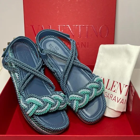 Valentino Rockstud Torchon Ankle-Strap Espadrille Wedge Sandals 41 - Picture 7 of 8